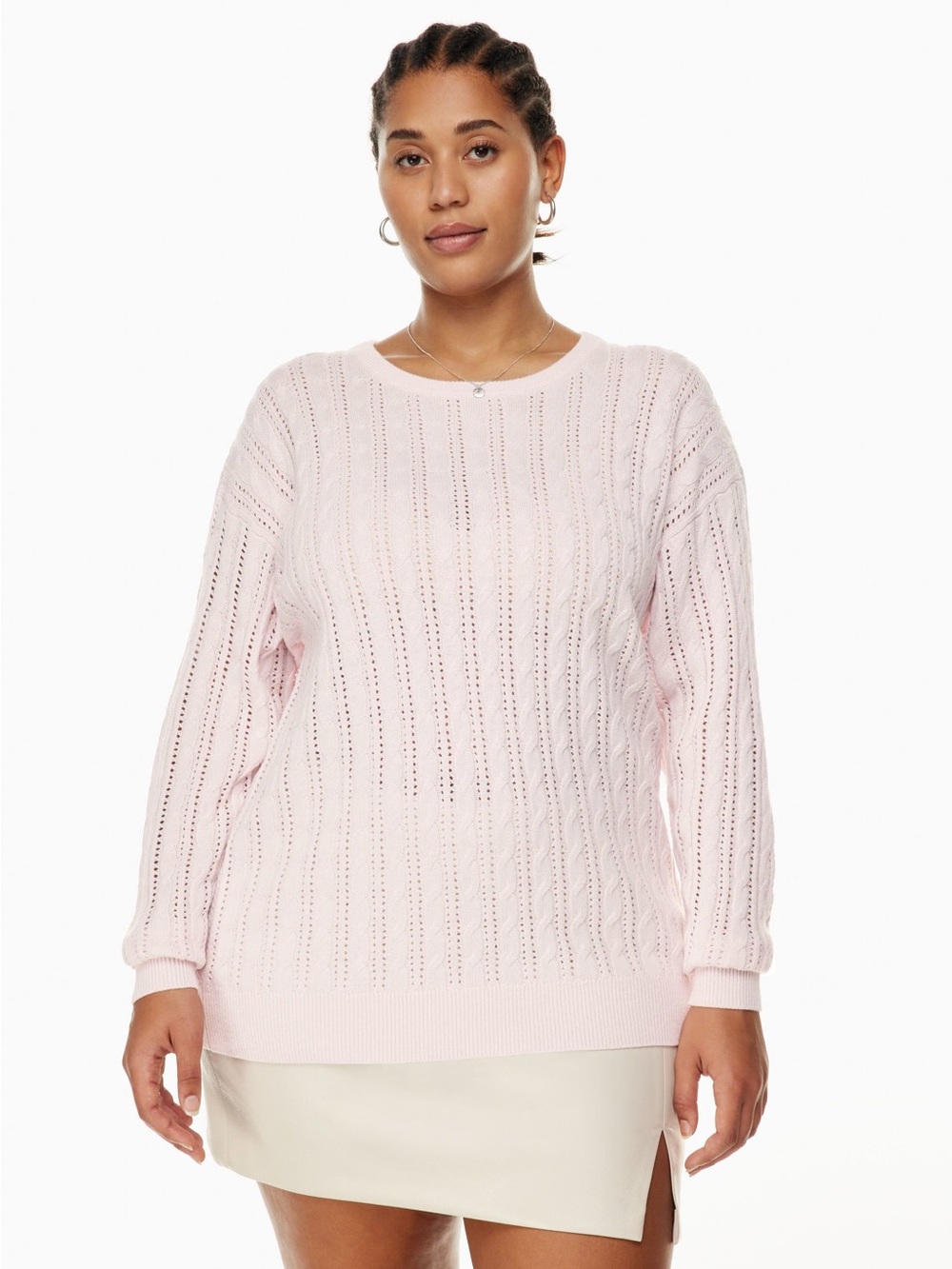 Wilfred Aritzia wool cotton blend pink cable knit sweater size large